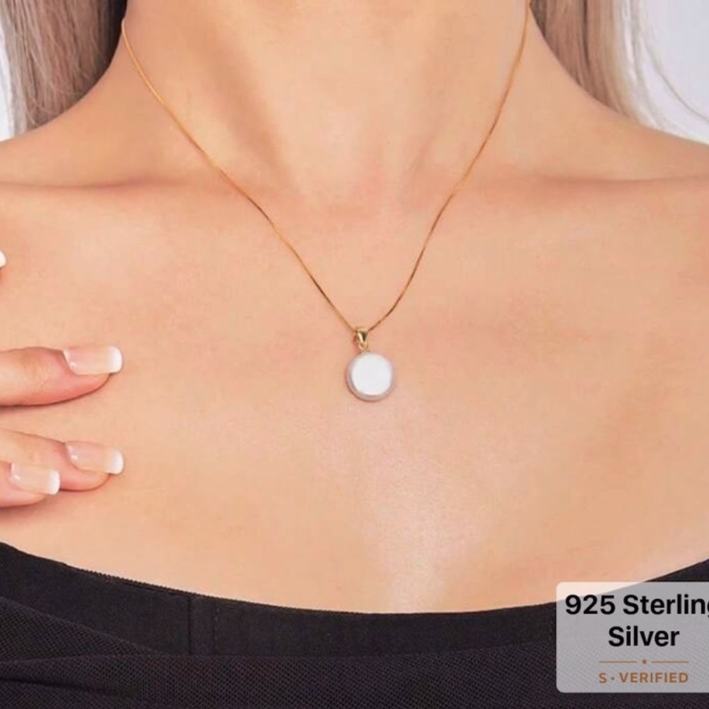 Pearl Button Coin Sterling Silver Necklace - Picture 4 of 8